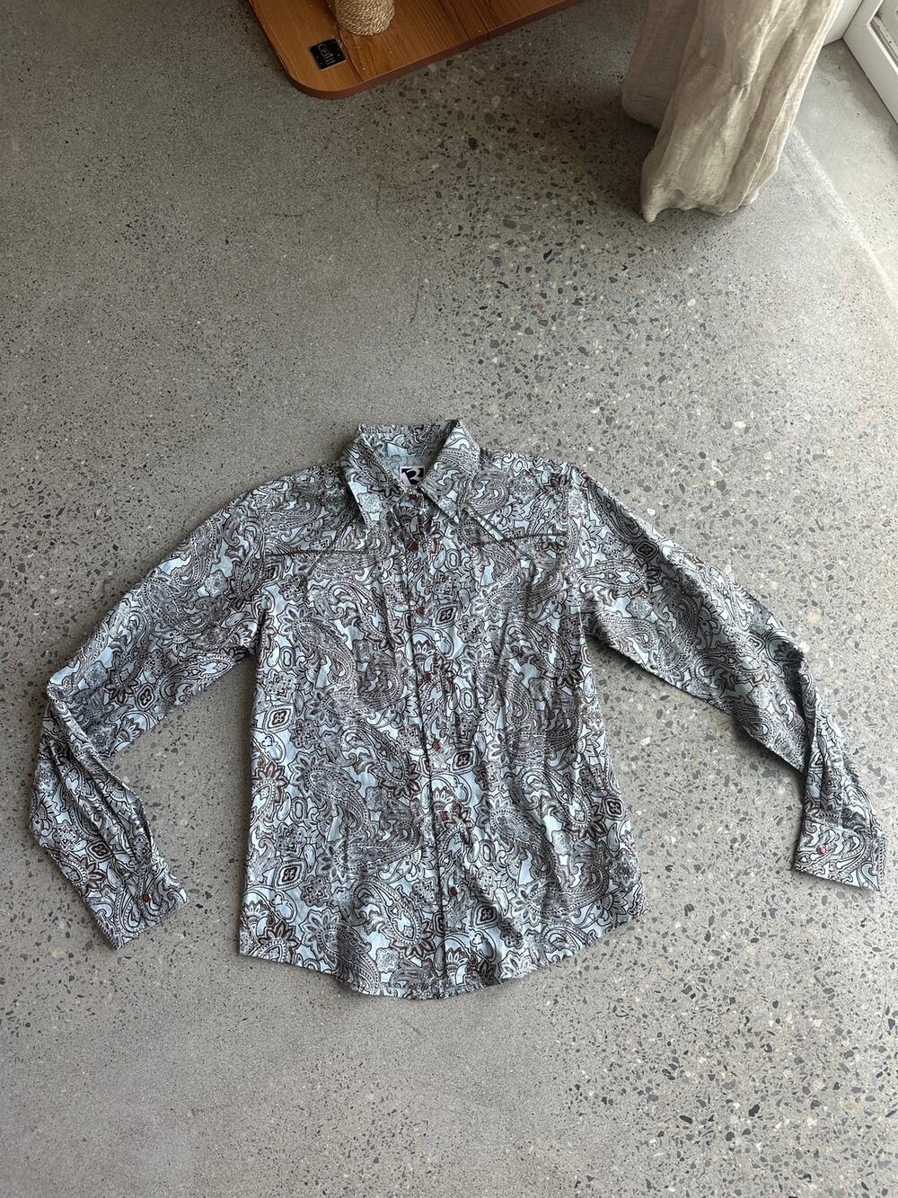 Rockies Paisley Pearl Snap Western Shirt Women’s S Blue Brown